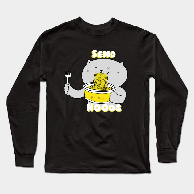 Send Noods Cute Cat Long Sleeve T-Shirt by ODIN DESIGNS